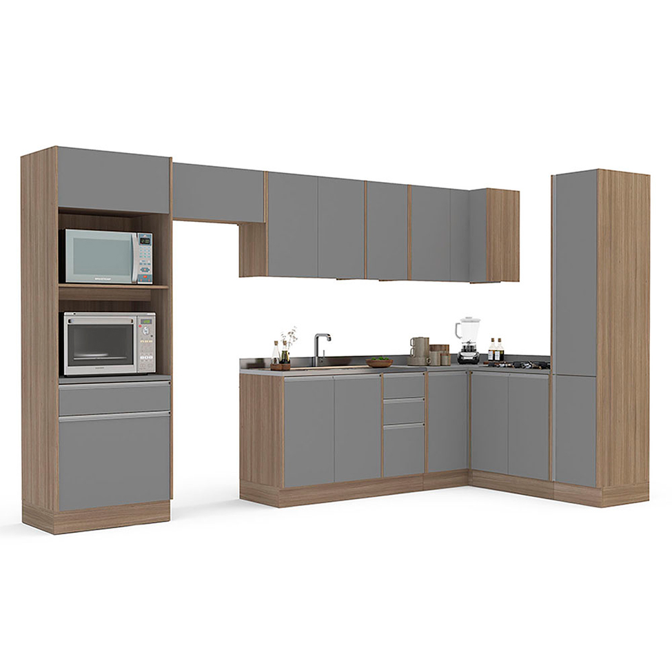 Cozinha Completa Campanele 14 PortasG 4 Gavetas Castanho e Cinza