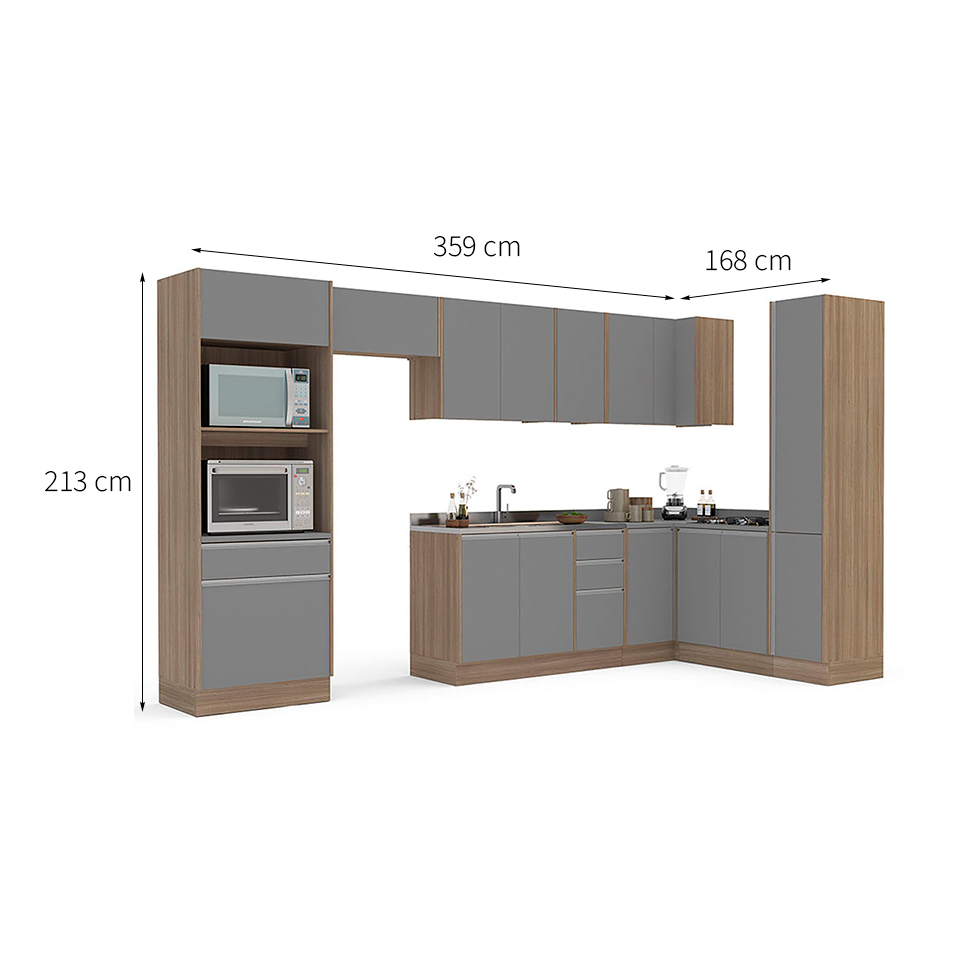 Cozinha Completa Campanele 14 PortasG 4 Gavetas Castanho e Cinza