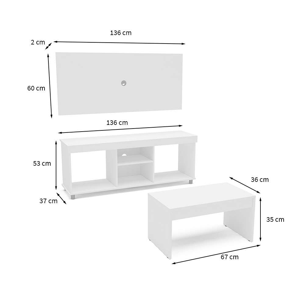 Conjunto Sala de Estar Painel com Rack e Mesa de Centro Branco