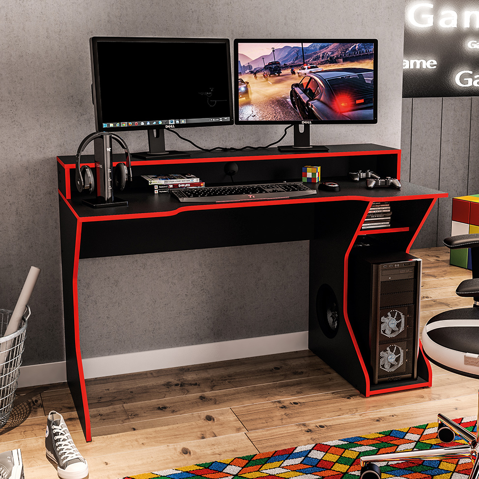 Mesa Gamer Fremont Preta e Vermelha