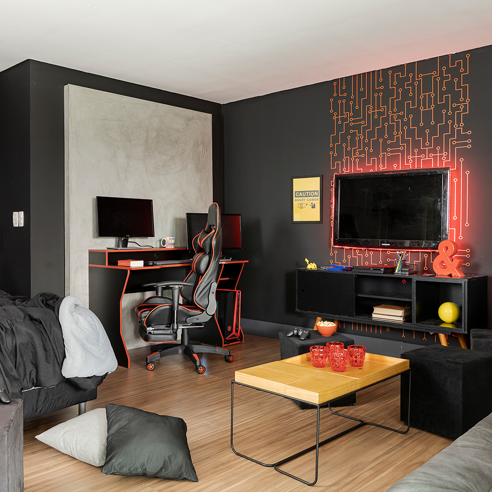 Mesa Gamer Fremont Preta e Vermelha