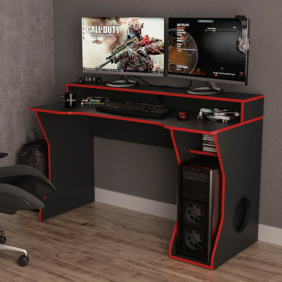 Mesa Gamer Fremont Preta e Vermelha