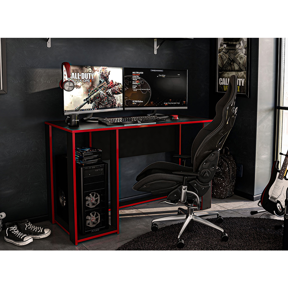 Mesa Gamer Singapura Preta e Vermelha