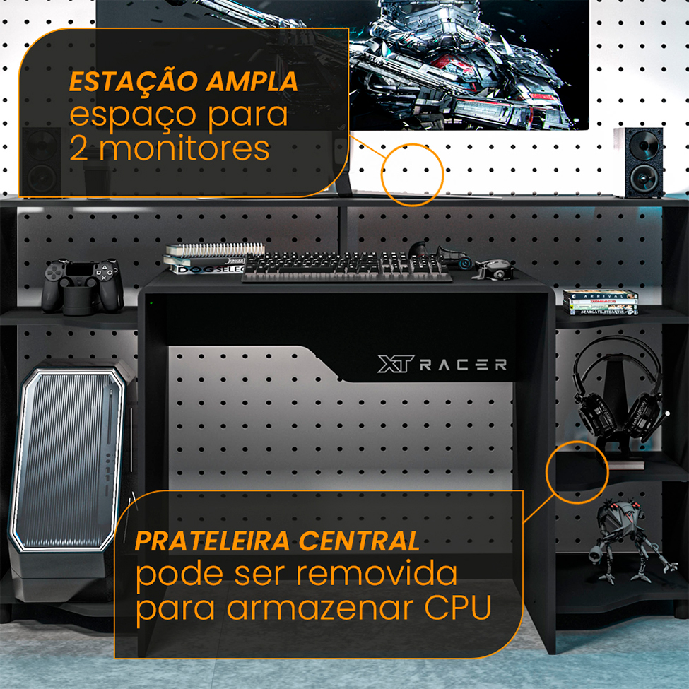 Mesa Gamer XT Racer Control Preta e Branca
