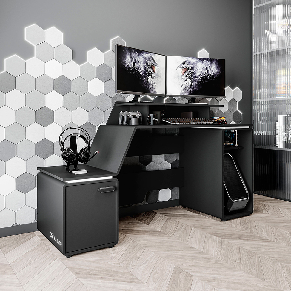 Mesa Gamer XT Racer Space Two 1 PT Preta e Branca