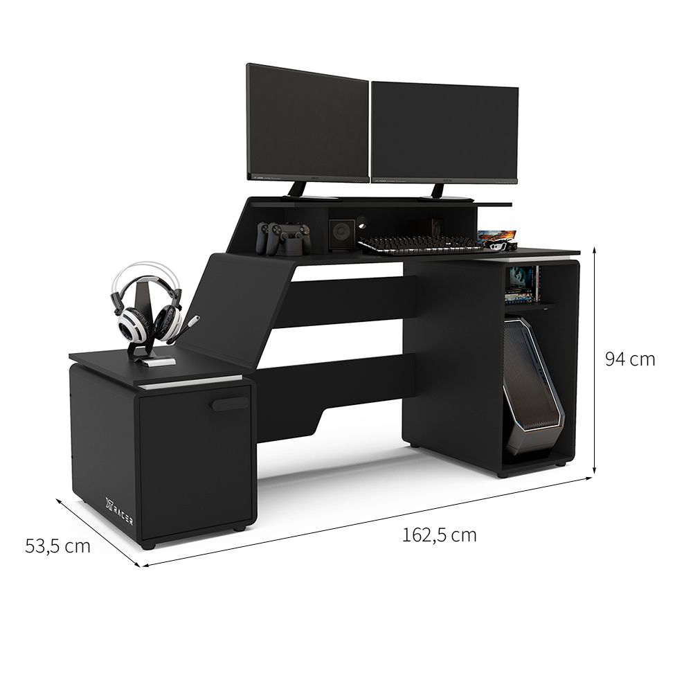 Mesa Gamer XT Racer Space Two 1 PT Preta e Branca