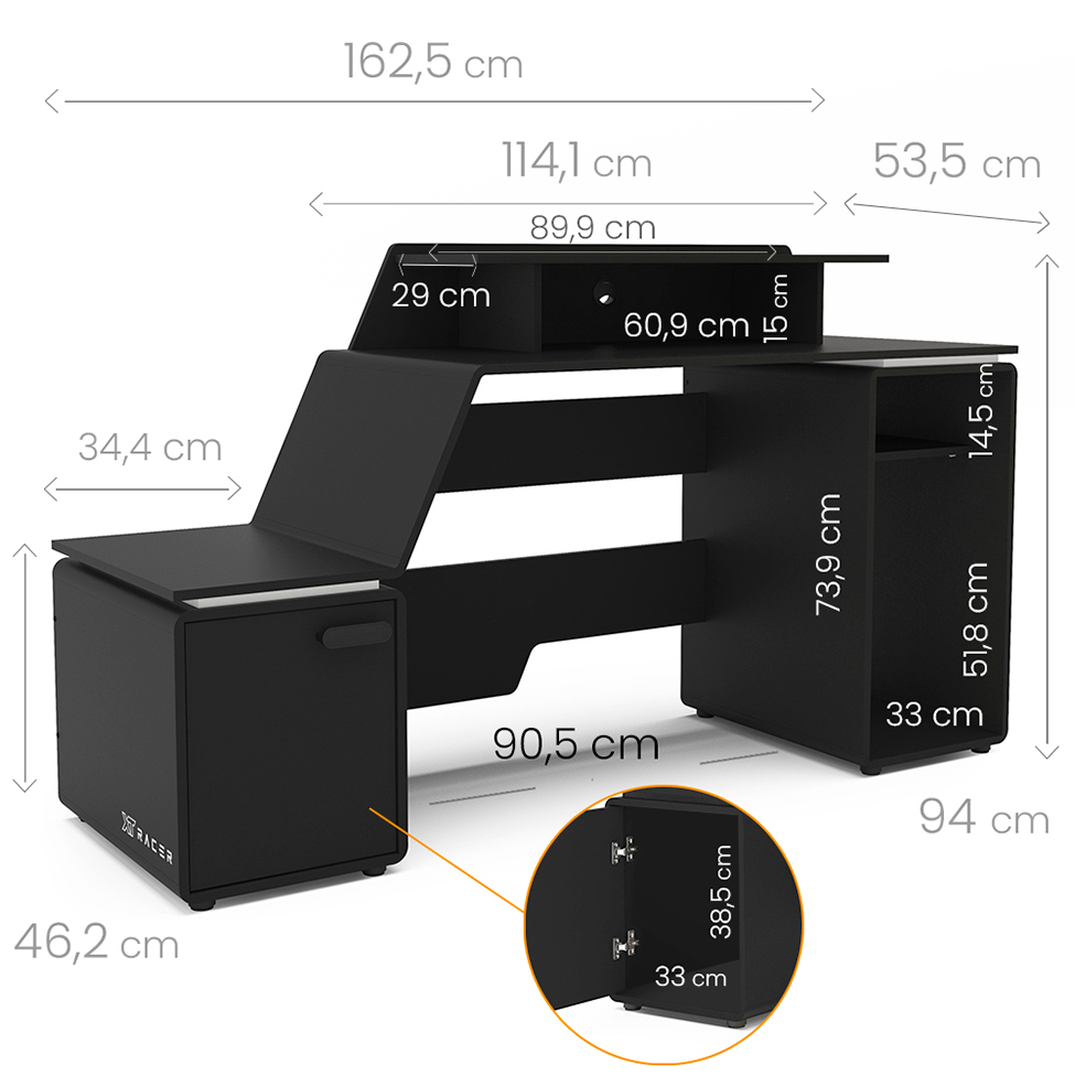 Mesa Gamer XT Racer Space Two 1 PT Preta e Branca