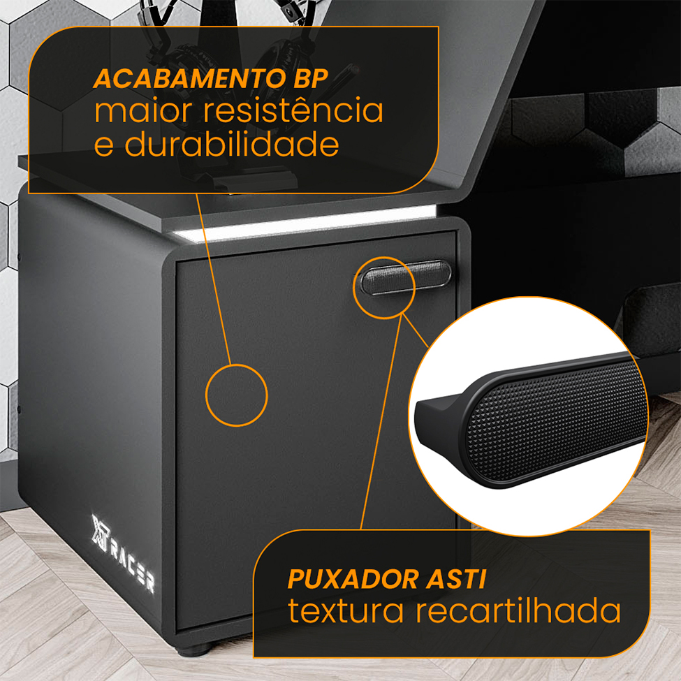 Mesa Gamer XT Racer Space Two 1 PT Preta e Branca