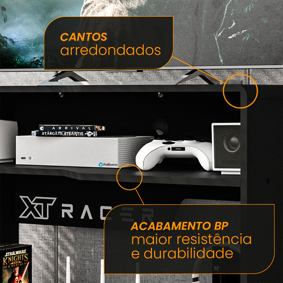 Rack Gamer XT Racer Max Air Preto e Branco 93 cm
