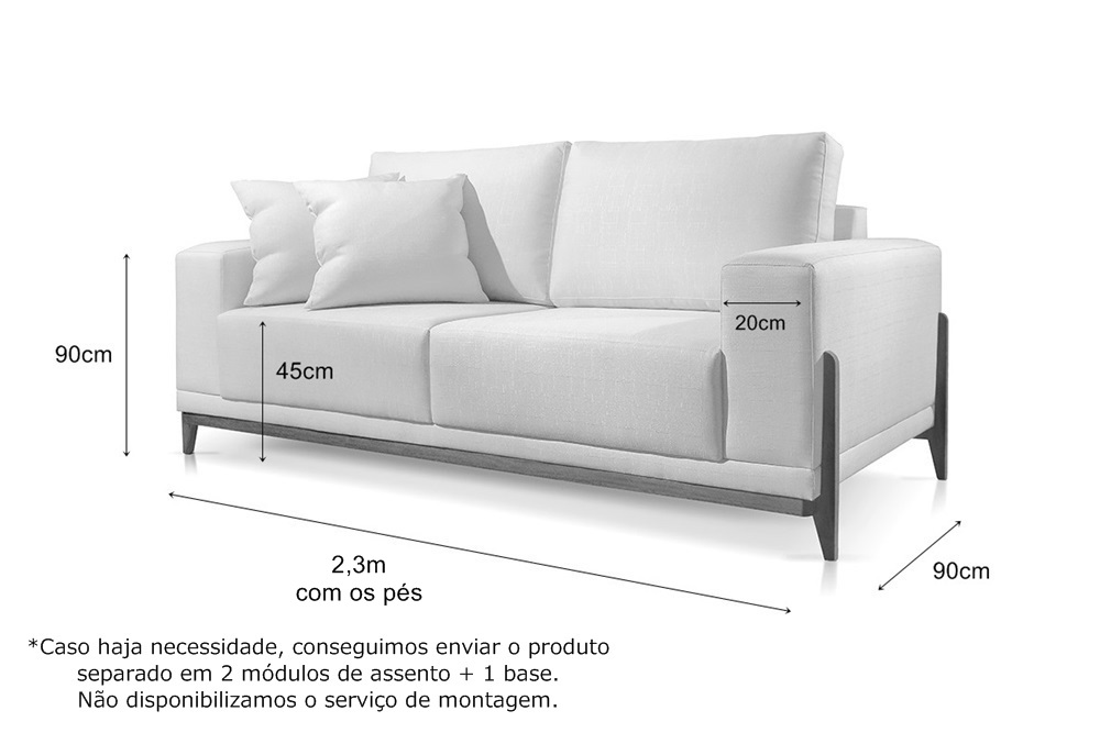 Sofá 3 Lugares Linho Bellagio 2,3m