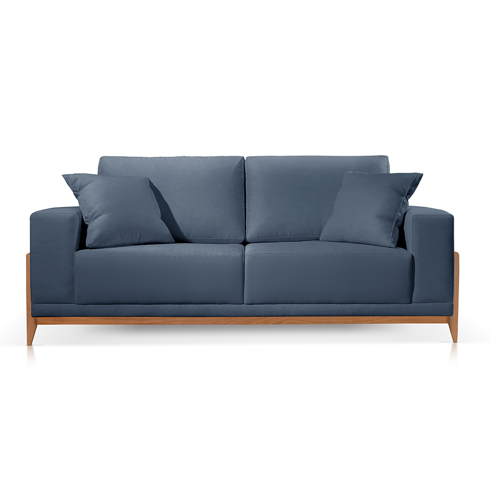 Sofá 3 Lugares Sala Estar Living Bellagio Suede Azul 2,10m