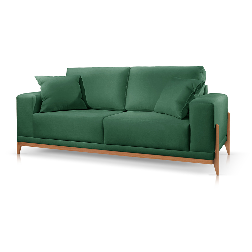 Sofá 3 Lugares Sala Estar Living Bellagio Suede Verde 2,10m