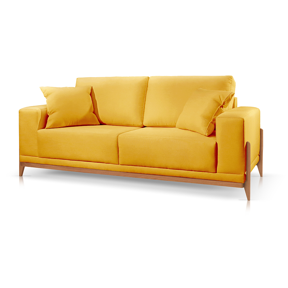 Sofá 3 Lugares Sala Estar Living Bellagio Veludo Amarelo 2,10m