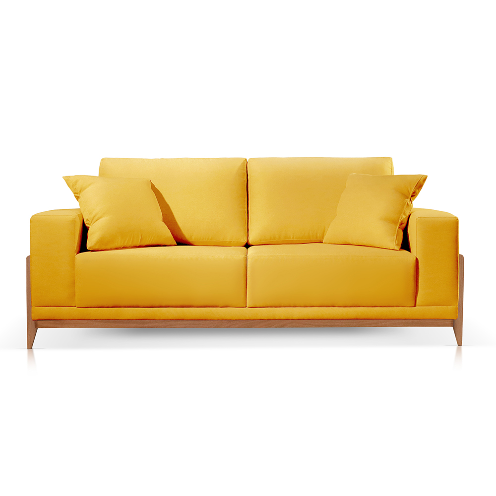 Sofá 3 Lugares Sala Estar Living Bellagio Veludo Amarelo 2,10m