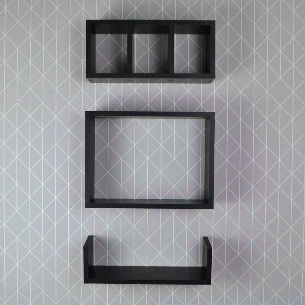 Conjunto Kit 3 Nichos Prateleiras Decorativas Preta para Banheiro