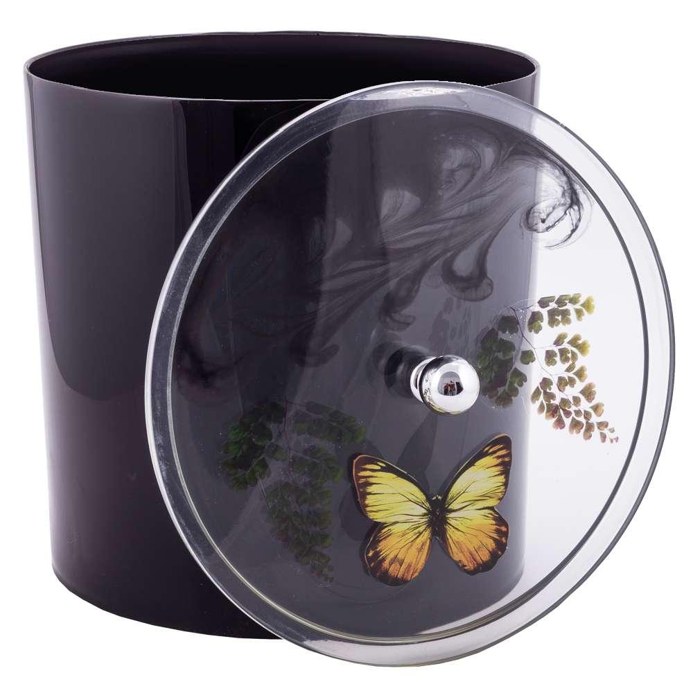 Lixeira Decorada Preta com Borboleta Amarela - 20 x 20cm - 6,2 litros