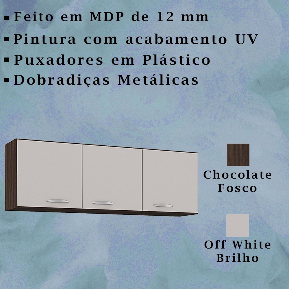 Armario Aereo 3 Portas 120 cm 843 Chocolate Off White POQQ