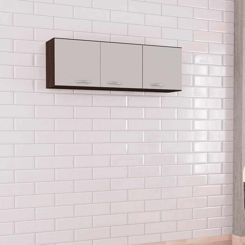 Armario Aereo 3 Portas 120 cm 843 Chocolate Off White POQQ