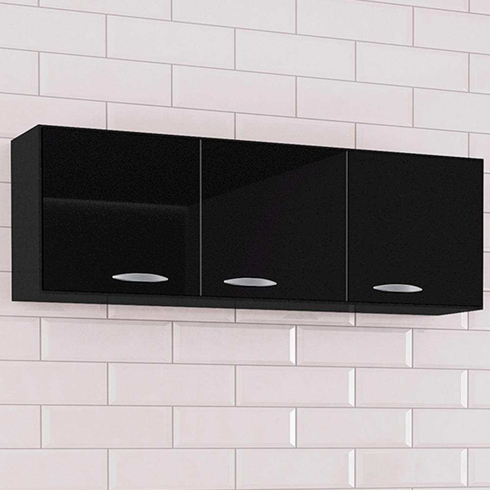 Armario Aereo 3 Portas 120 cm 843 Preto POQQ