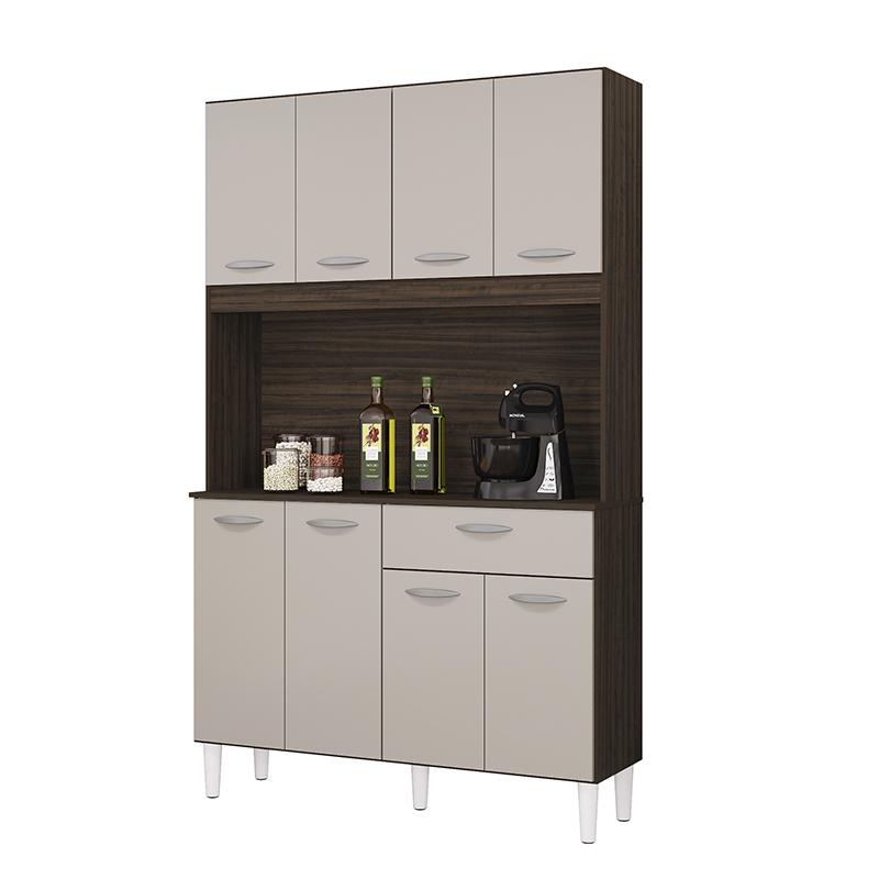 Armario Cozinha Kit Cassia Com 8 Portas e 1 Gaveta Chocolate/Off White