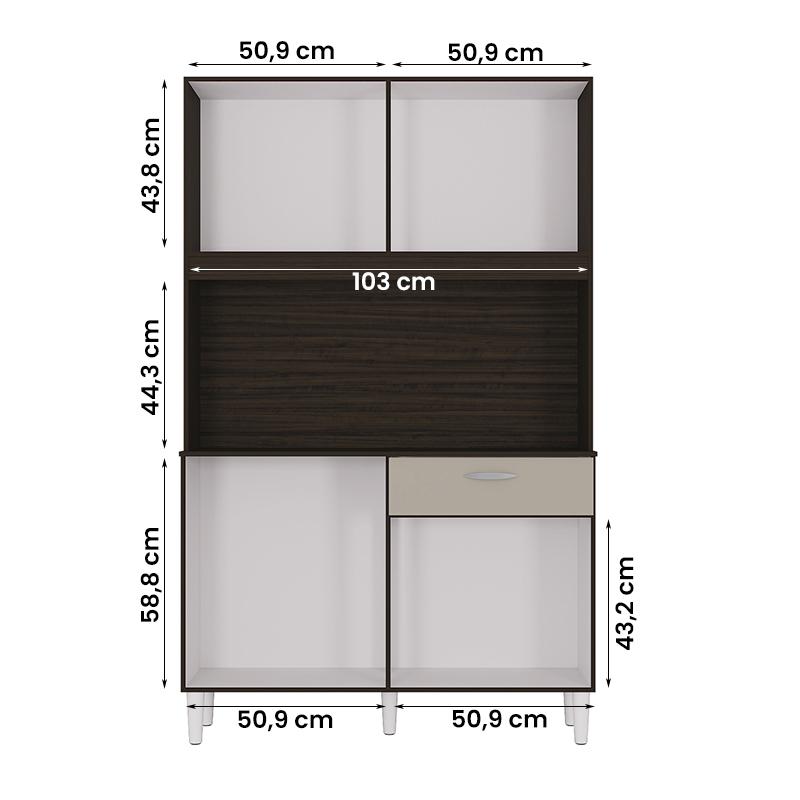 Armario Cozinha Kit Cassia Com 8 Portas e 1 Gaveta Chocolate/Off White