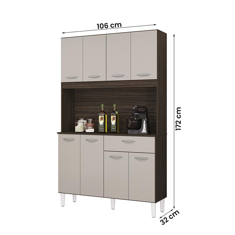 Armario Cozinha Kit Cassia Com 8 Portas e 1 Gaveta Chocolate/Off White