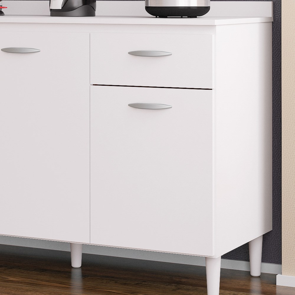 Balcão 120cm 3 Portas 1 Gaveta Branco  - Poquema