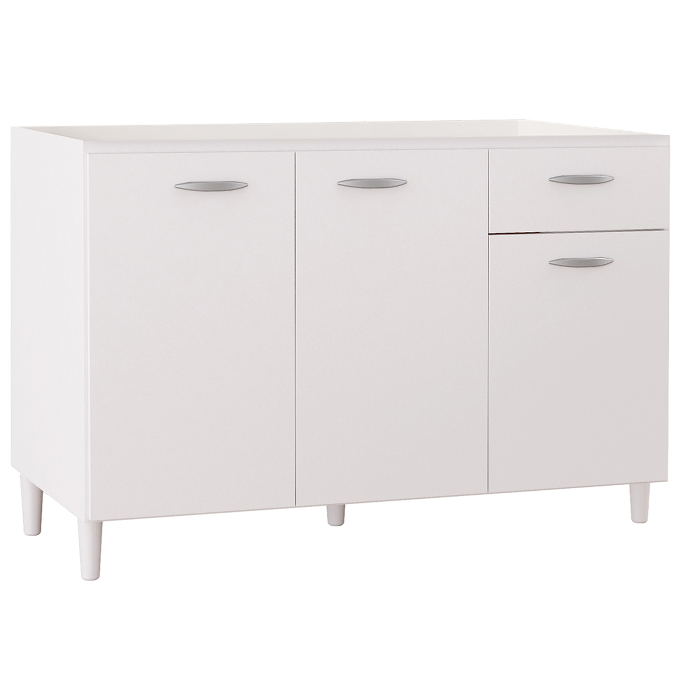 Balcão 120cm 3 Portas 1 Gaveta Branco  - Poquema