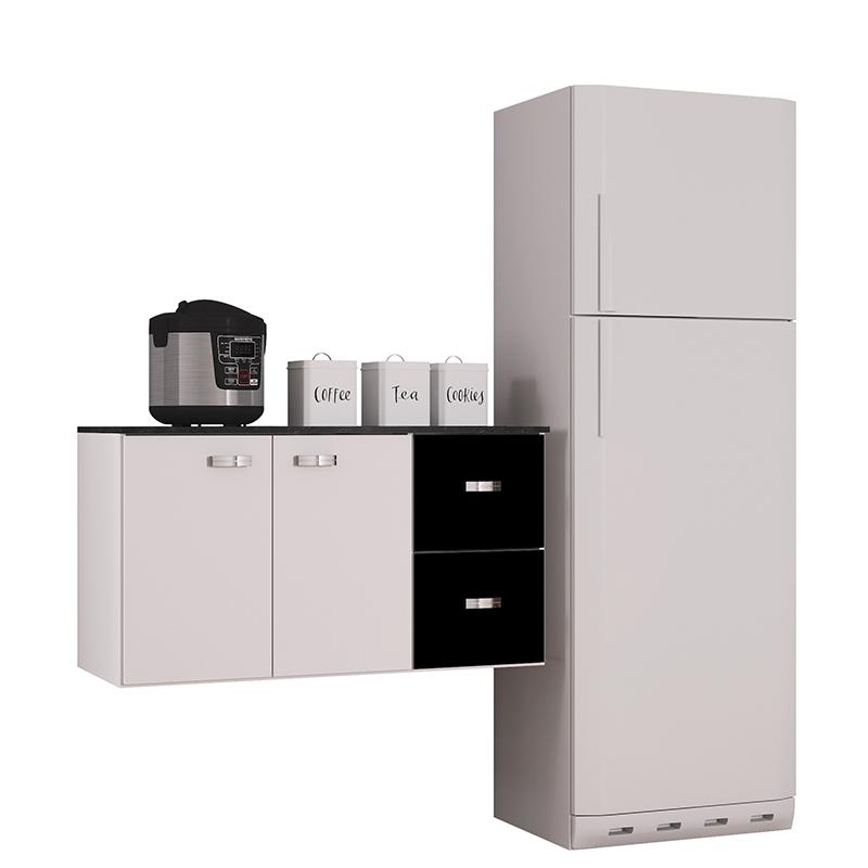 Balcão Aereo Julia com Tampo 2 Portas e 2 Gavetas Branco/Preto