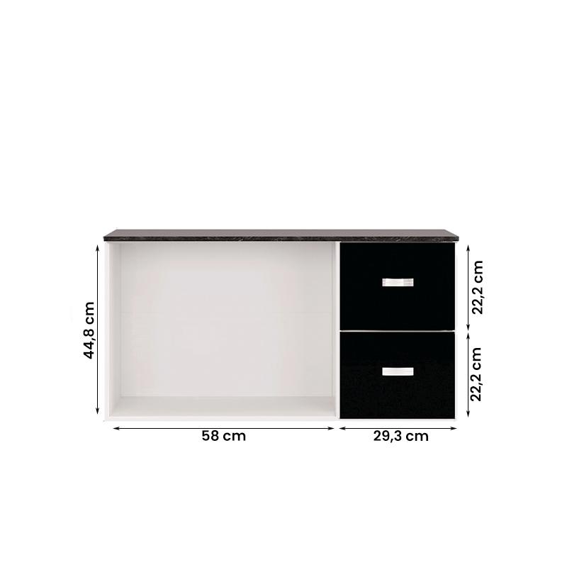 Balcão Aereo Julia com Tampo 2 Portas e 2 Gavetas Branco/Preto