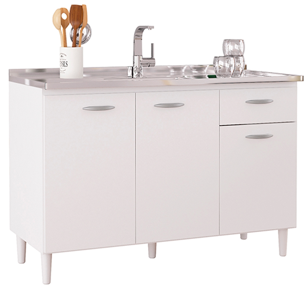 Balcao Pia 120cm 3 Portas 434 Branco POQQ