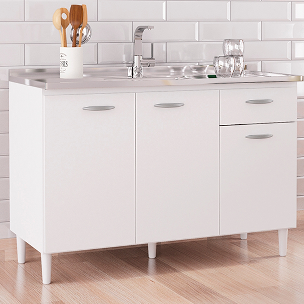 Balcao Pia 120cm 3 Portas 434 Branco POQQ