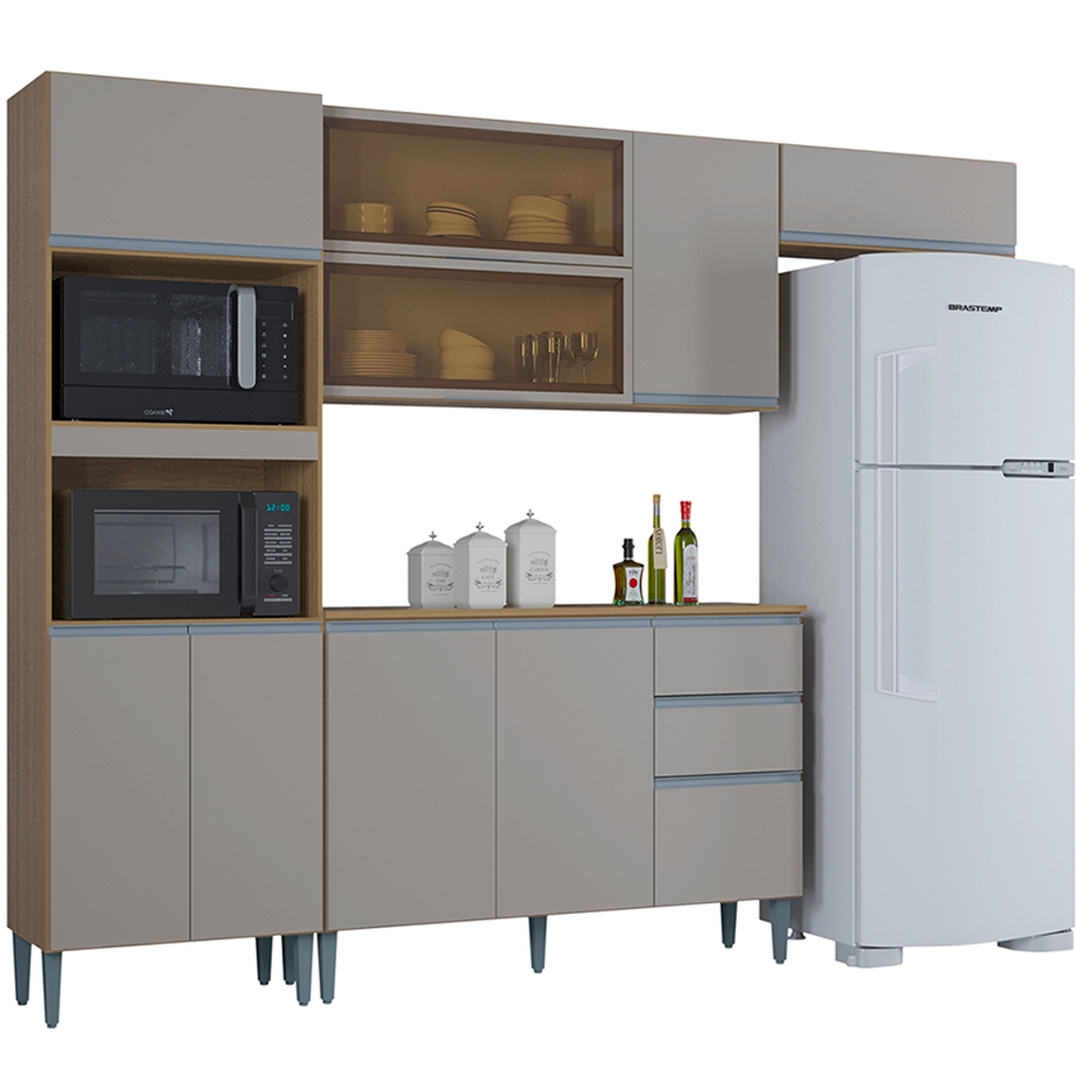 Cozinha Compacta 250 cm Balcao 705 Damasco Off White POQQ