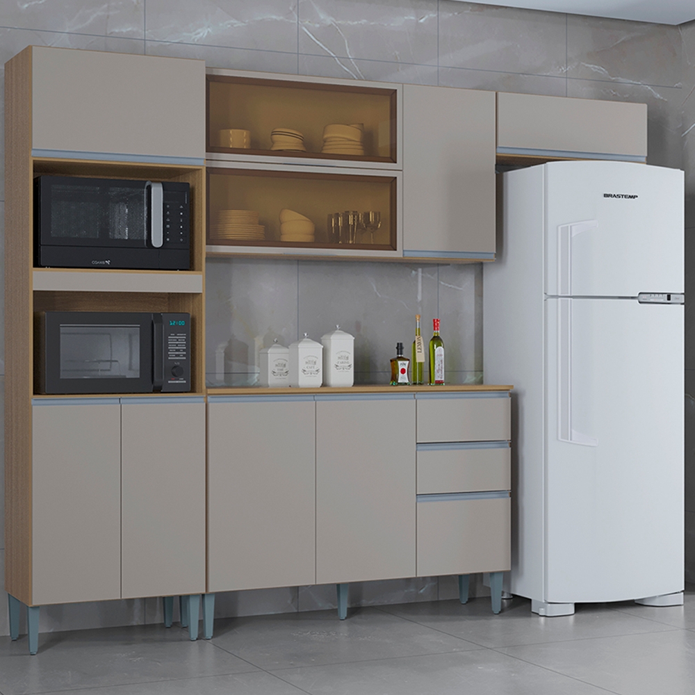 Cozinha Compacta 250 cm Balcao 705 Damasco Off White POQQ
