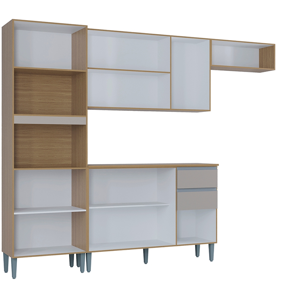 Cozinha Compacta 250 cm Balcao 705 Damasco Off White POQQ