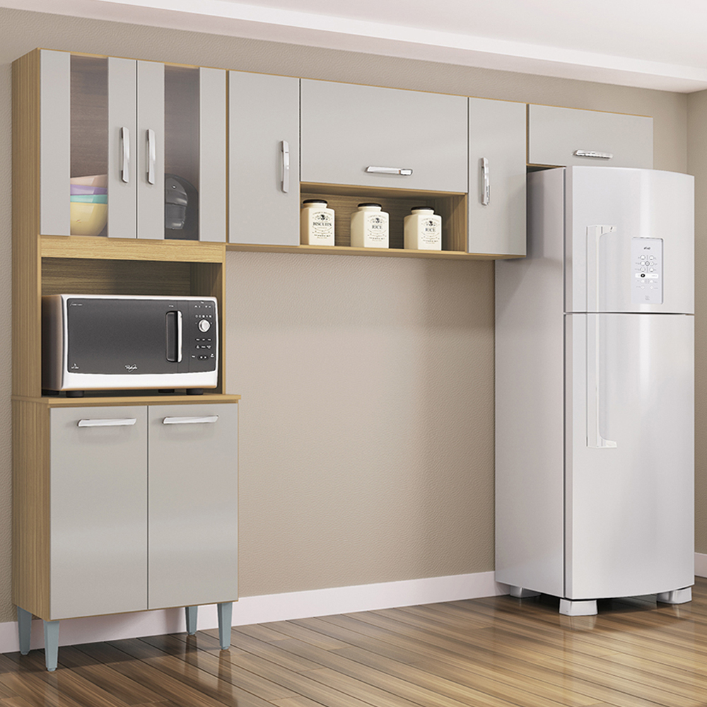 Cozinha Compacta 8 Portas 244 cm 506 Damasco Off White POQQ