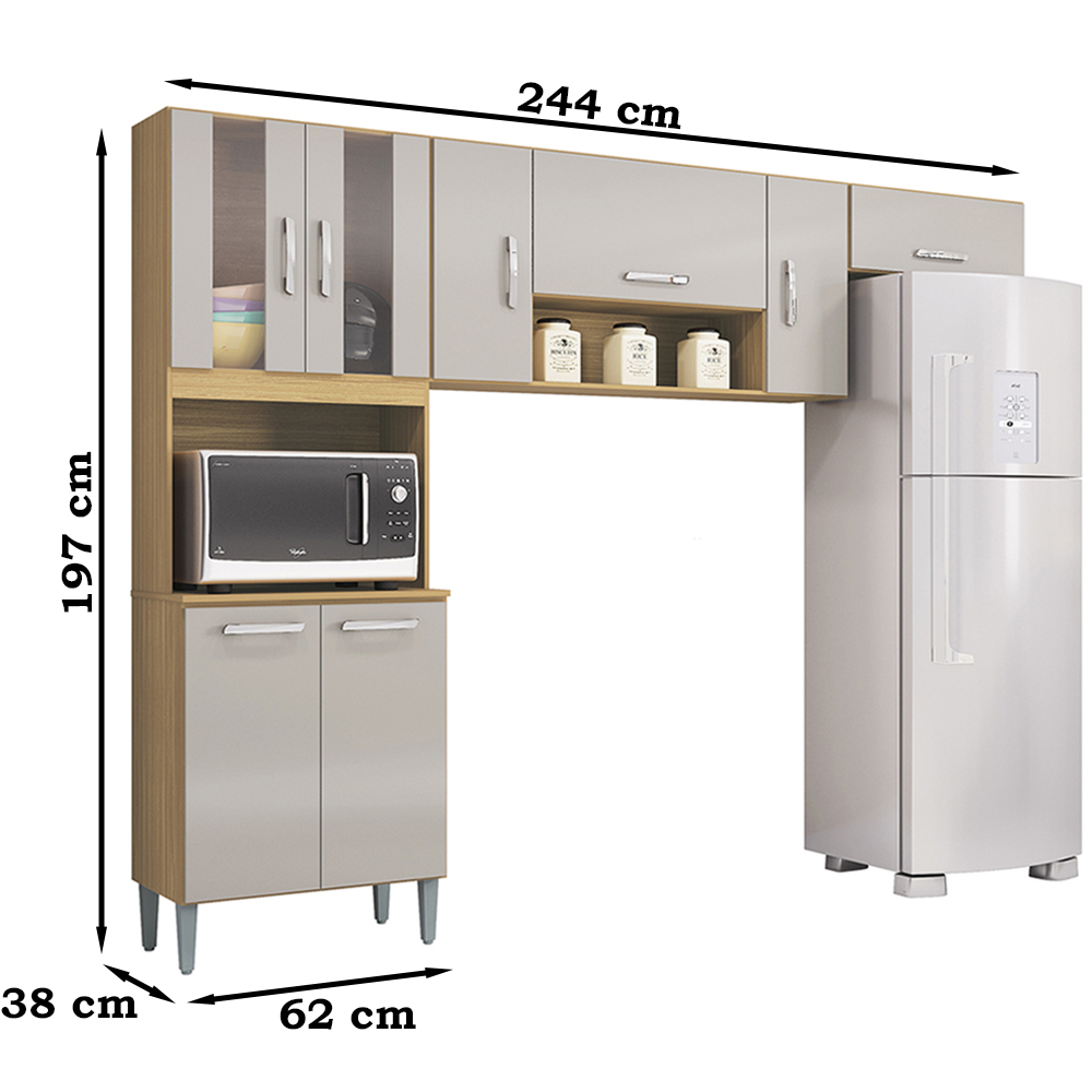 Cozinha Compacta 8 Portas 244 cm 506 Damasco Off White POQQ