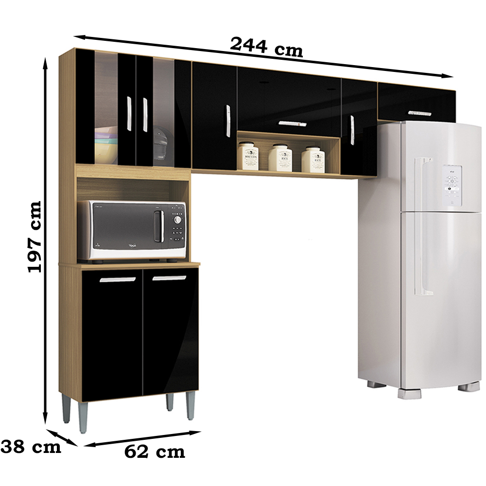 Cozinha Compacta 8 Portas 244 cm 506 Damasco Preto POQQ