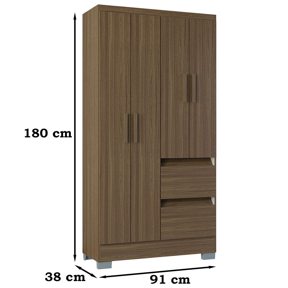 Guarda Roupa Solteiro 4 Portas 91 cm 948 Castanho POQQ