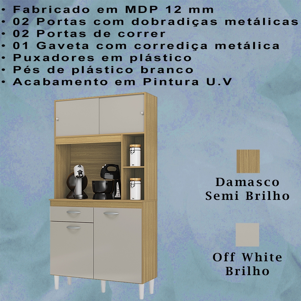 Kit Armario Cozinha 4 Portas 881 Damasco Off White POQQ