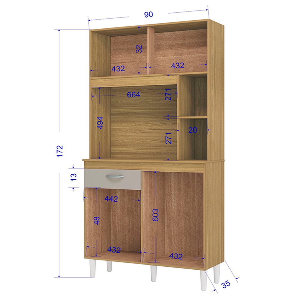 Kit Armario Cozinha 4 Portas 881 Damasco Off White POQQ