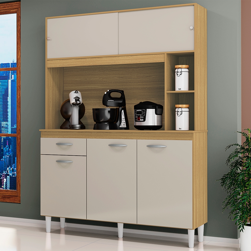 Kit Armario Cozinha 5 Portas 882 Damasco Off White POQQ