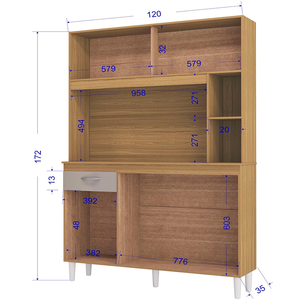Kit Armario Cozinha 5 Portas 882 Damasco Off White POQQ