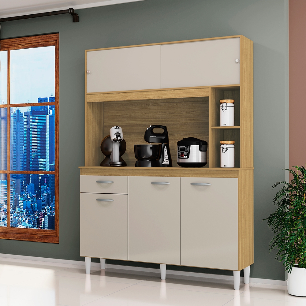Kit Armario Cozinha 5 Portas 882 Damasco Off White POQQ