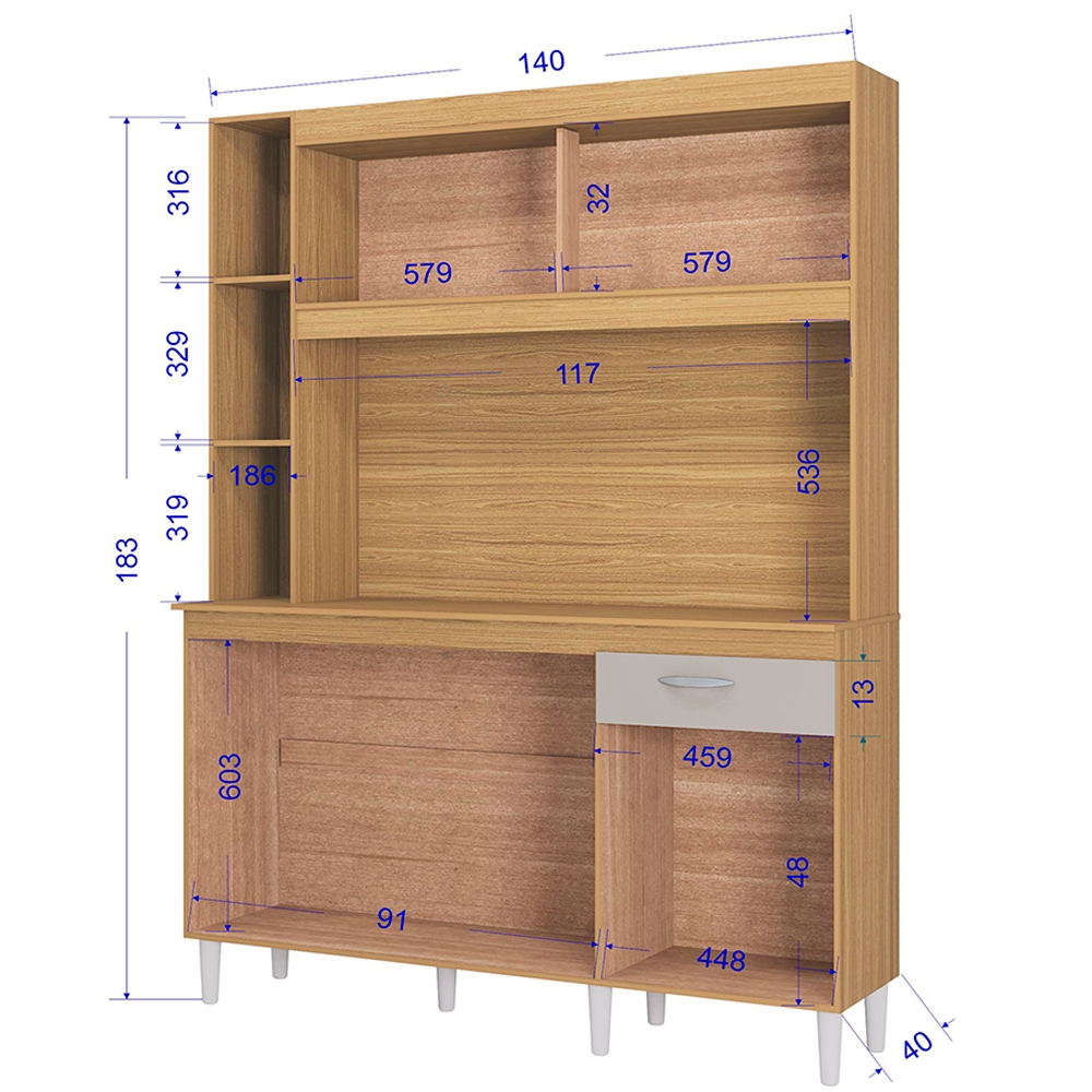 Kit Armario Cozinha 5 Portas 883 Damasco Off White POQQ
