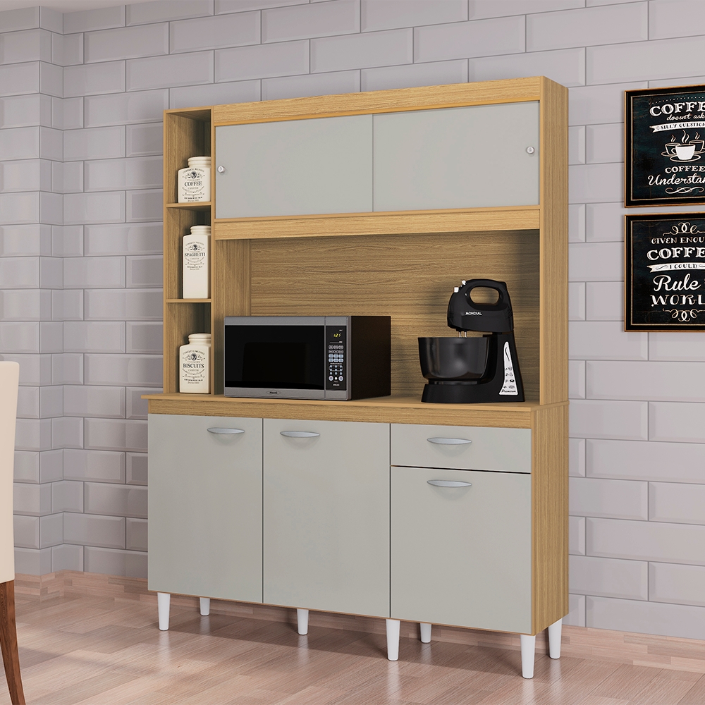 Kit Armario Cozinha 5 Portas 883 Damasco Off White POQQ