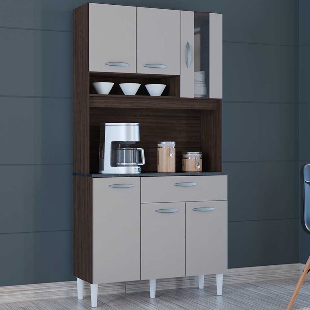 Kit Armario Cozinha 6 Portas 558 Chocolate Off White POQQ