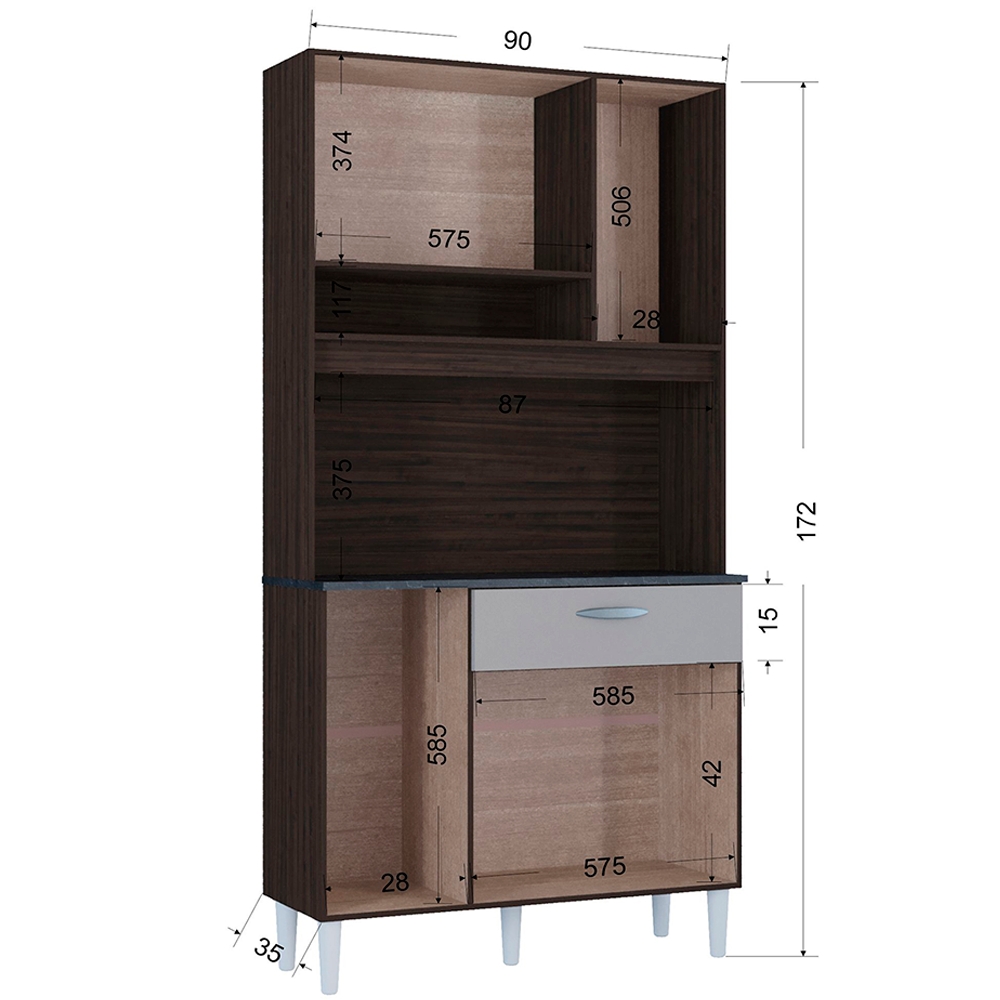 Kit Armario Cozinha 6 Portas 558 Chocolate Off White POQQ