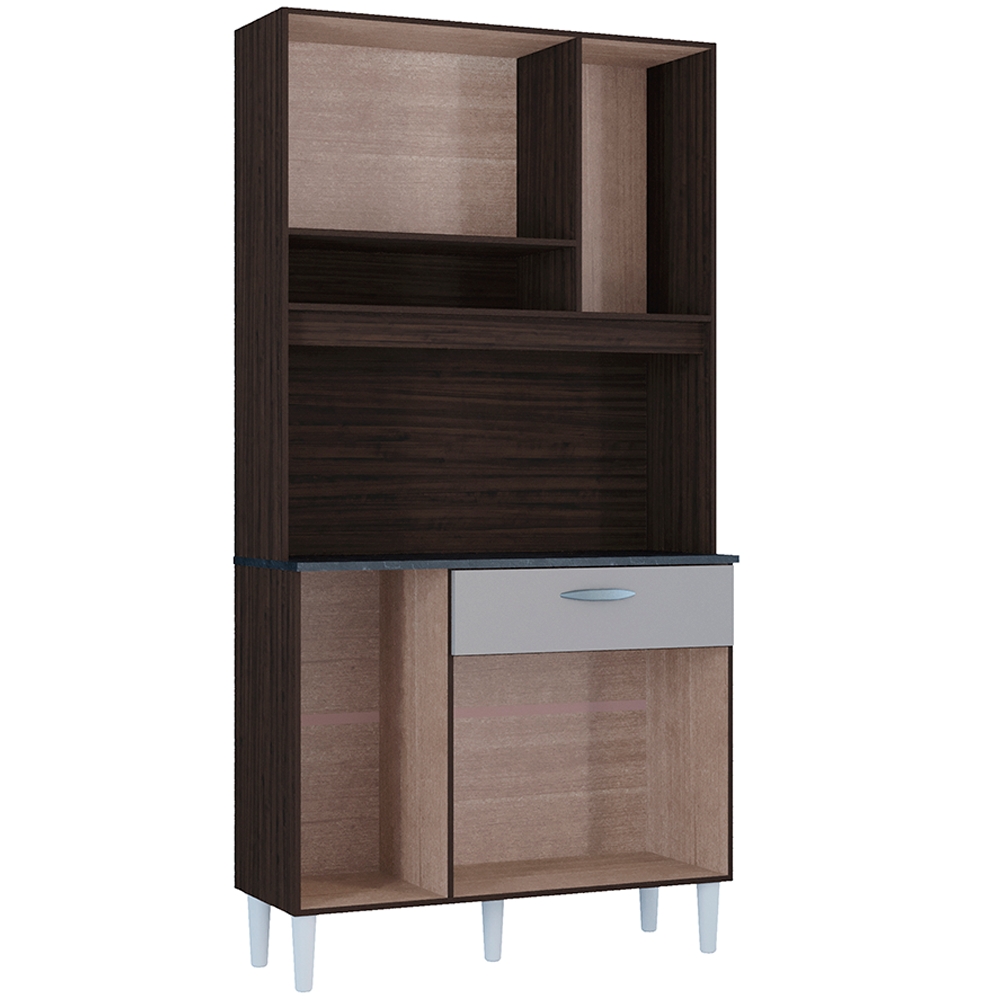 Kit Armario Cozinha 6 Portas 558 Chocolate Off White POQQ