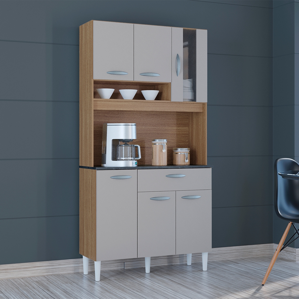 Kit Armario Cozinha 6 Portas 558 Damasco Off White POQQ